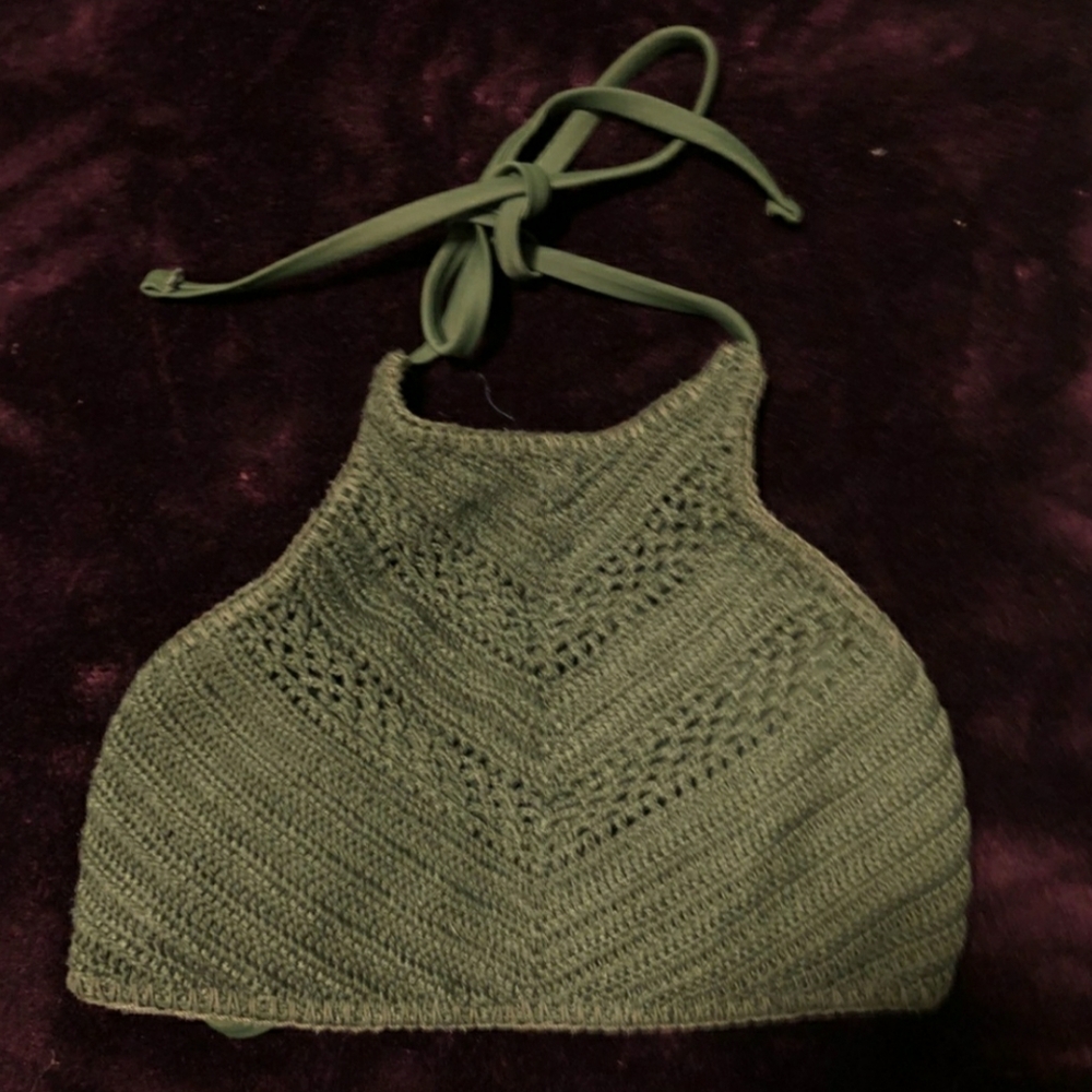 Green halter bikini top